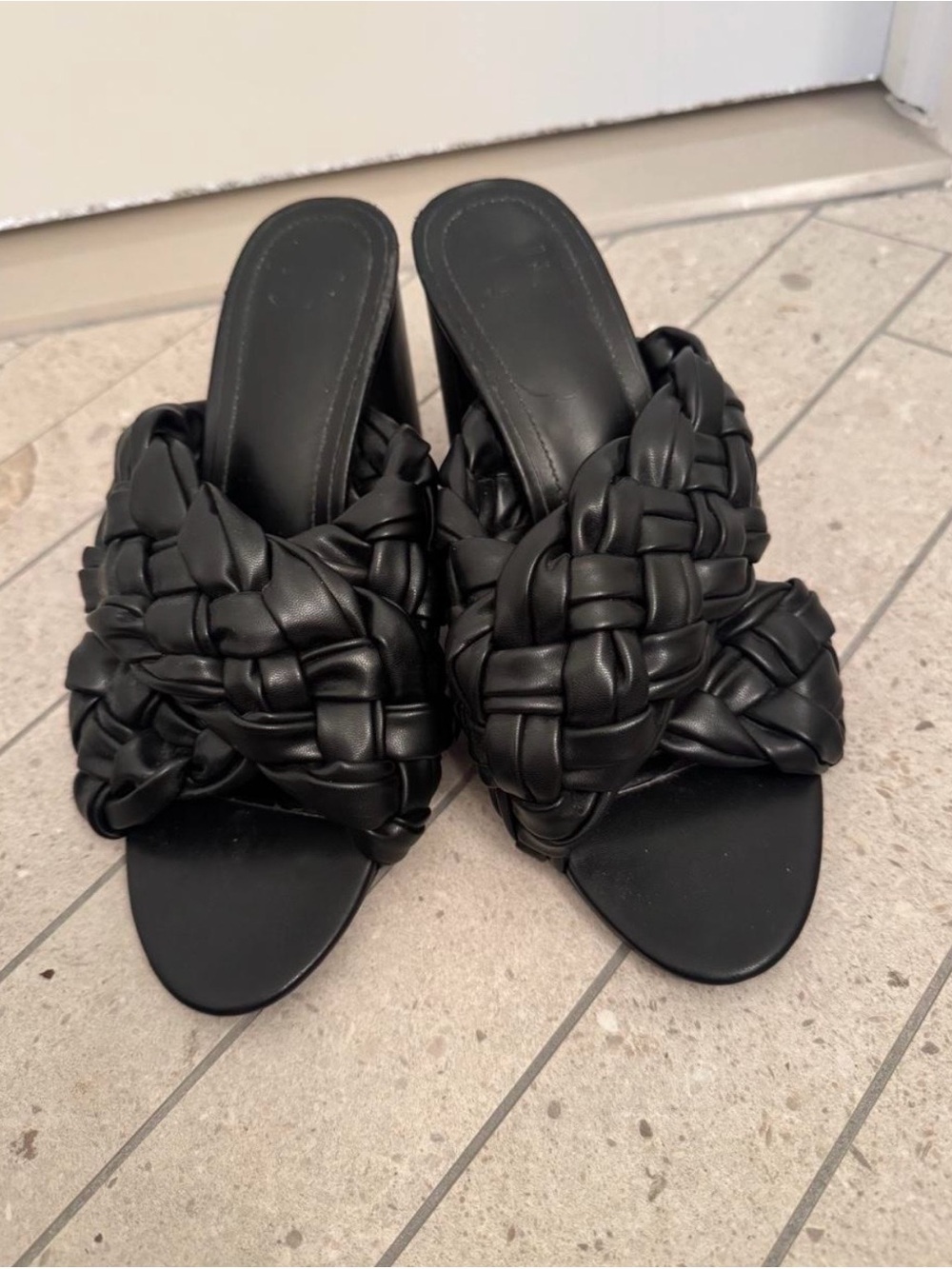 JustFab Black Braided Open Toe Mules